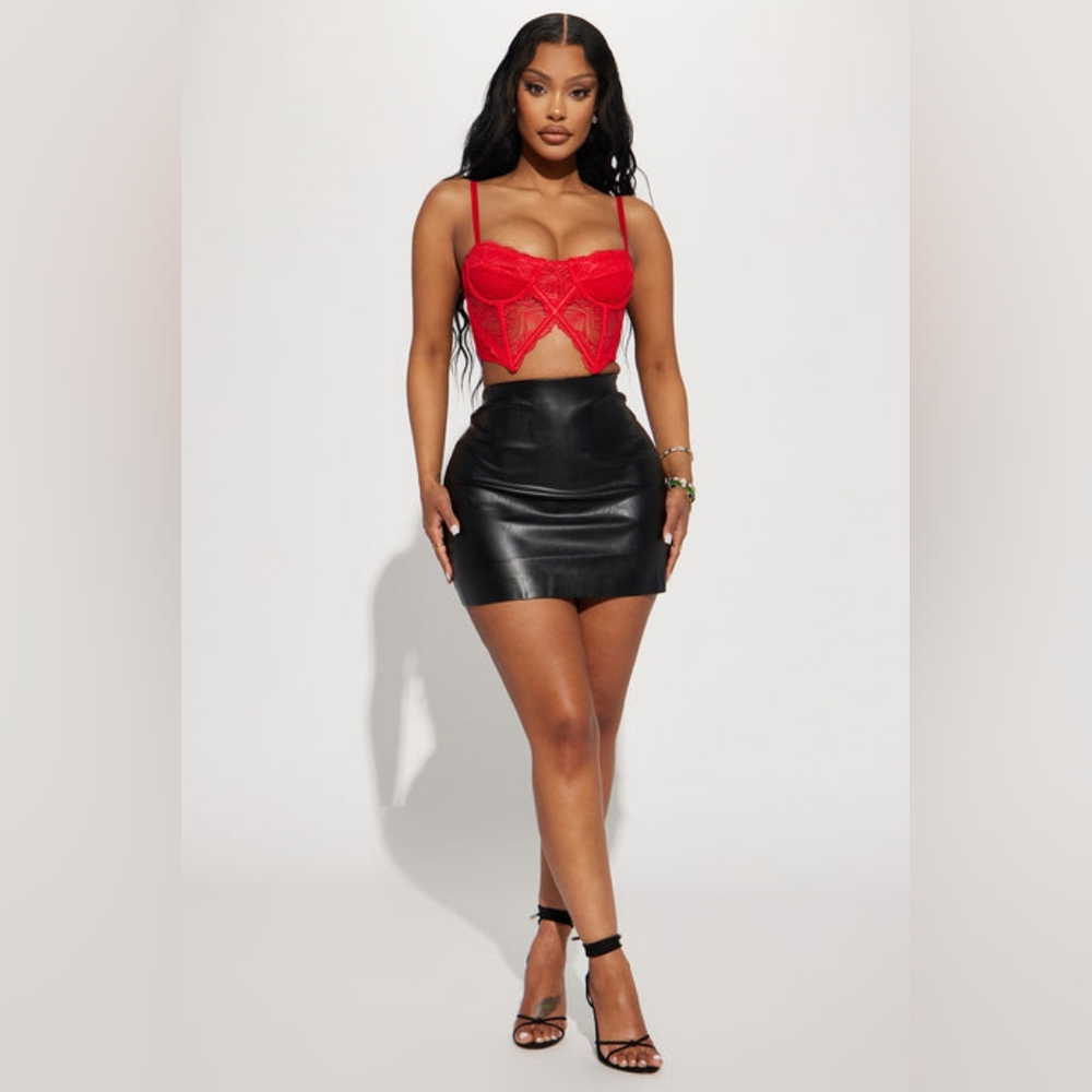 Red Lace Bustier Crop Top - Women Intimates